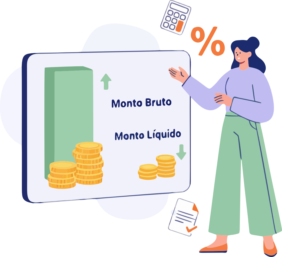 Ilustración bruto vs líquido